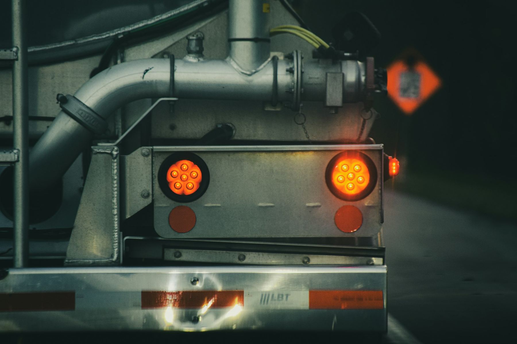 Truck tail lights at night